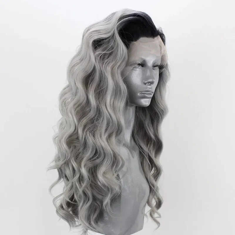Ombre Gray Color Heat Resistant Fiber Hair Synthetic... From  display picture 2