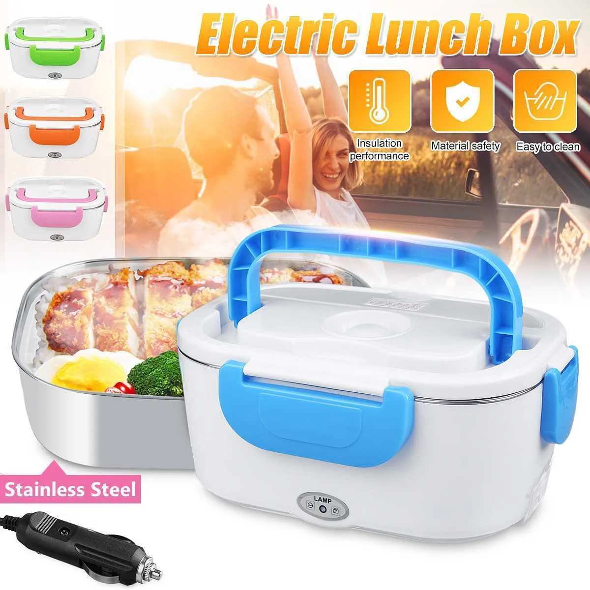 Bärbar elektrisk 12V uppvärmd rostfritt lunchbox Bento Boxes Bilmat Risbehållare Varmare för skolkontor Hem Dinnerware T200710