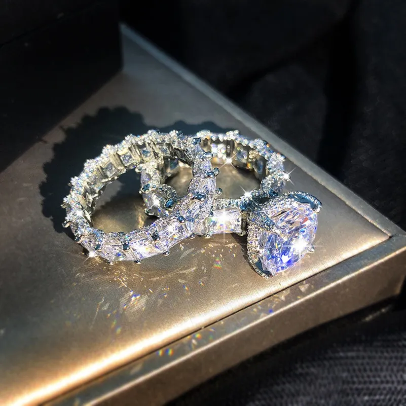 Moda casamento casal anel conjunto jóia zircão cz diamante anéis de noivado para mulheres
