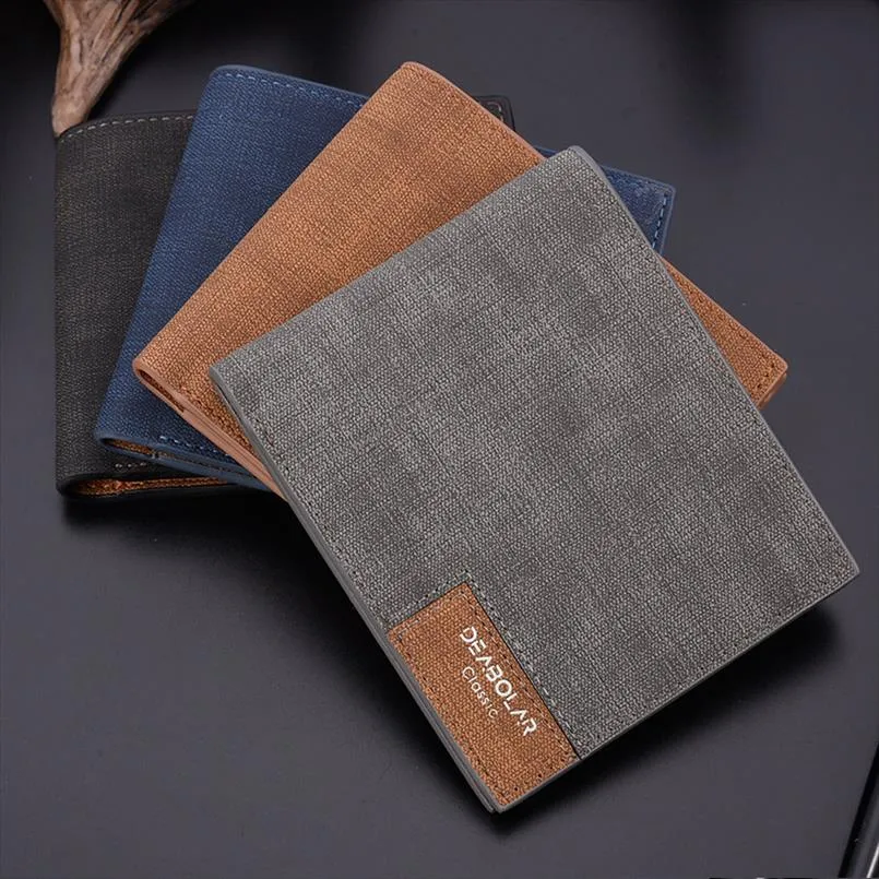 Designer- Slim Business Front Pocket Wallet Uomo Solid Denim Cloth Design Bifold Portafogli Uomo Pu Porta carte di credito in pelle Borsa da uomo