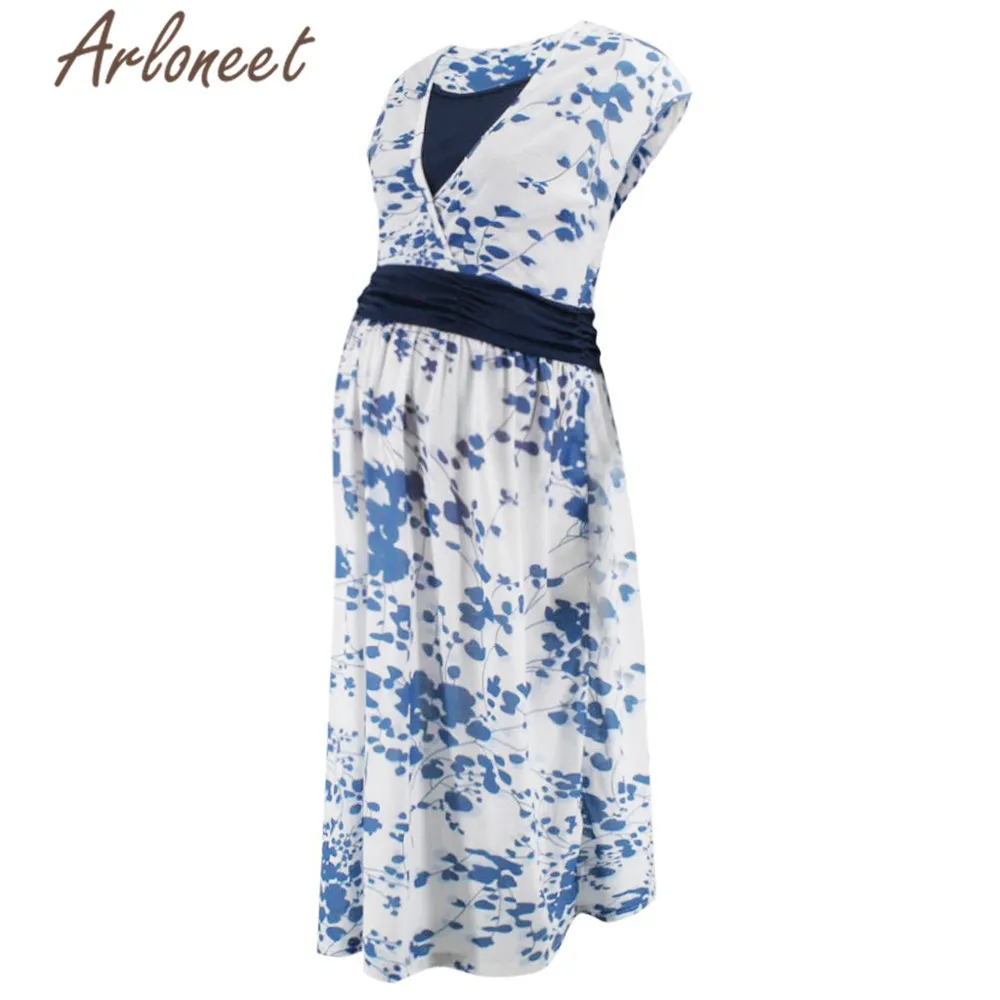 ARLONEET Kleidung Frauen Umstandskleid Midi Floral A-Linie Kleid Stillkleid Druck 2019 Sommer Damen Pregnanct Vestidos LJ201123