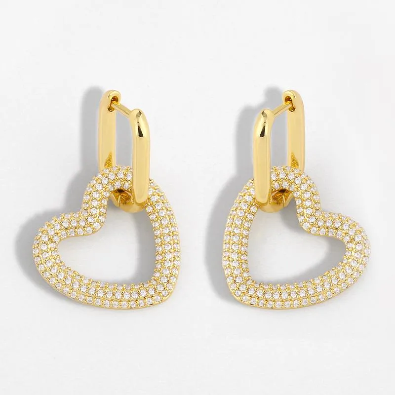 女性の幾何学的ジルコニアhuggieのイヤリングのための金の心のドロップイヤリングの幾何学的なマイクロパヴェ陳述の宝石卸売ersu11