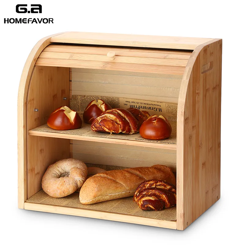 Bamboo Bread Box Storage Box Bins With Cutting Board Double Layers Drawer Large Food Containers Kitchen Organizer Home Decor 20101271v