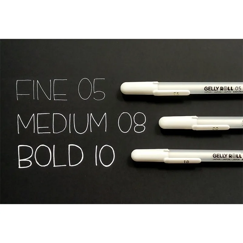 3 sztuk Sakura Głódka Roll White Pens Highlightery Marker Fine Medium Bold 05 08 10 Pen dla Mangi Rysunek Japonia Art Supplies Y200709