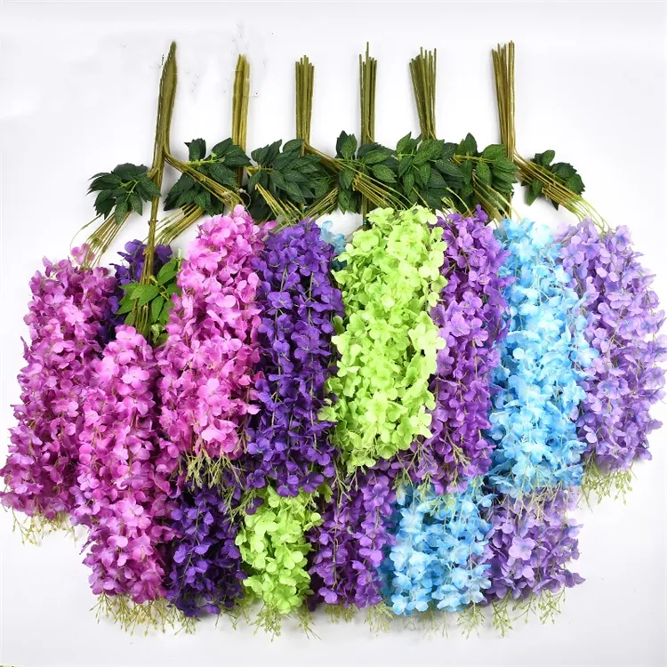 Home 12PCS/Set 110cm Artificial Flowers Silk Wisteria Vine Hanging Flower for Wedding Garden Floral DIY Living Room Office Decor ZC904