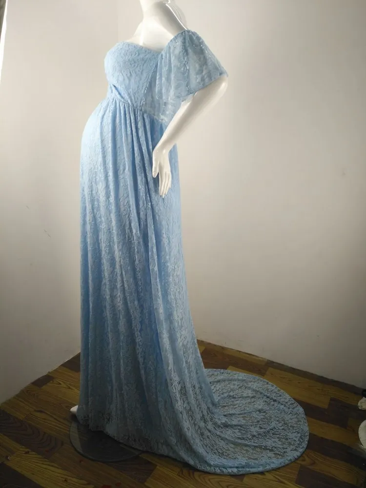 blue maternity dress amazon Vintage Cotton Off-the-shoulder Two-piece Maternity Photoshoot Dress, Light Sky Blue / 2XL