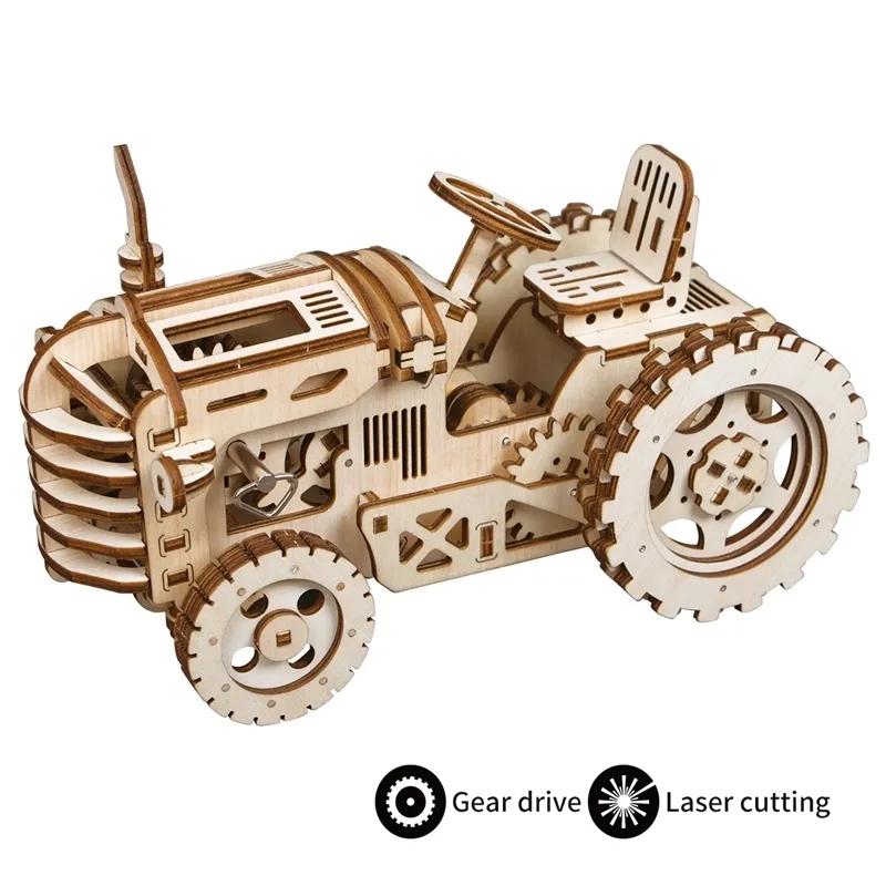 Robotime DIY Kits de construction de modèles mécaniques mobiles par Clockwork Jouets en bois Cadeaux Tracteur LK401 pour Dropshipping LJ200928