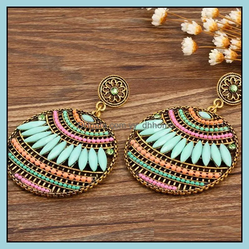Colorful Ethnic Boho Bohemian Earrings Round Temperament Turquoise Earrings Large Drop Earrings For Women Fashion Jewelry