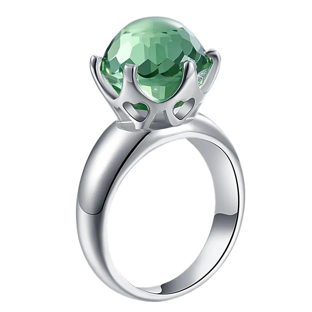 Dropshipping Queen Ball Green Crystal Ringar Fresh Färg Smycken Erfarenhet Smycken Leverantör Kvinnors Ring