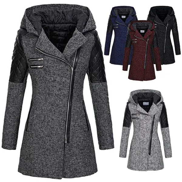 Kobiet Nowy Styl Vintage Wełniany Płaszcz Szczupła Trench Płaszcze Lady Kołnierz Z Kapturem Kołnierz Peafoat Woolen Płaszcz Kurtki Znosić Plus Rozmiar 5XL