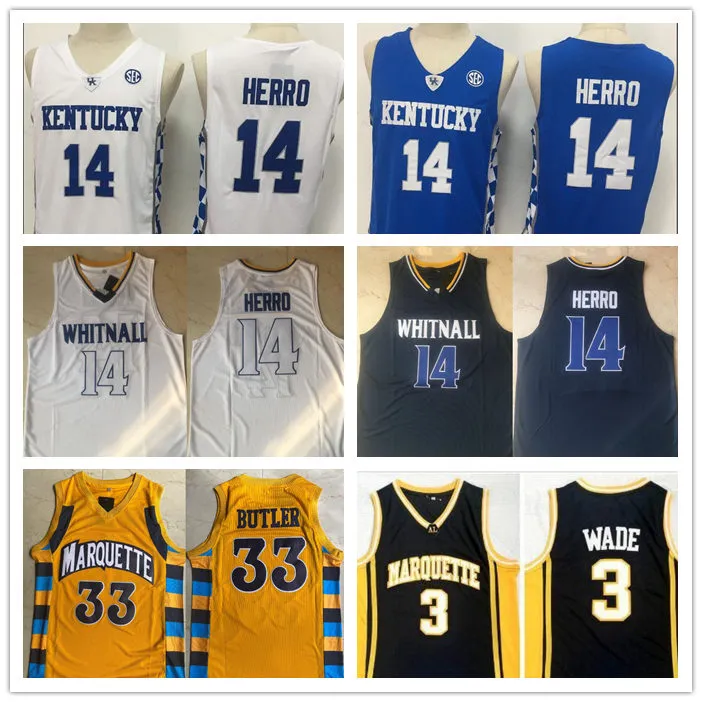 NCAA Kentucky Wildcats Tyler Herro 14 كلية الفانيلة قمصان Whitnallstitched Marquette Jimmy Marquette الذهبي النسور Wade Butler