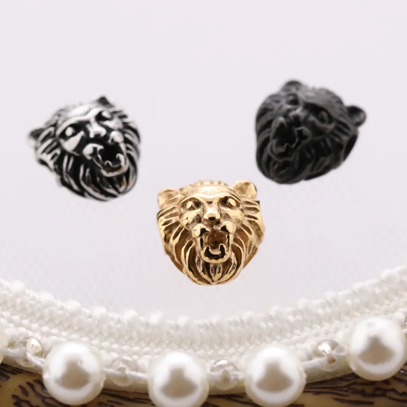 10.5*7MM DIY Metal Bracelet Jewelry Making for Gift Silver/Gold/Black Stainless Steel Lion Charms