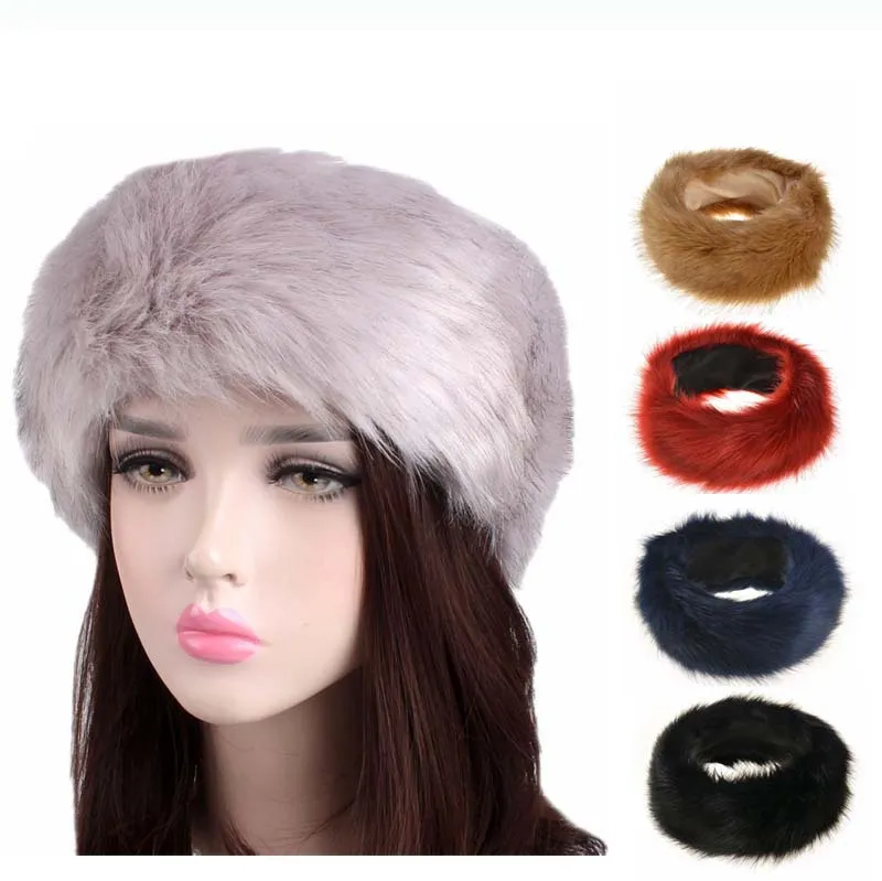 8 가지 색상 Womens 가짜 모피 머리띠 럭셔리 조정 가능한 겨울 따뜻한 검은 색 자연 소녀 earwarmer 귀마개