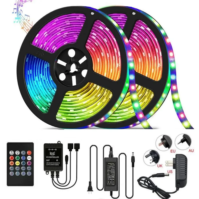 Müzik LED Şerit Işık RGB SMD 5050 Diod Esnek Şerit 5 M 10 M LED Şerit Tam Uzaktan Kumanda Müzik LED Kontrolü ile Set