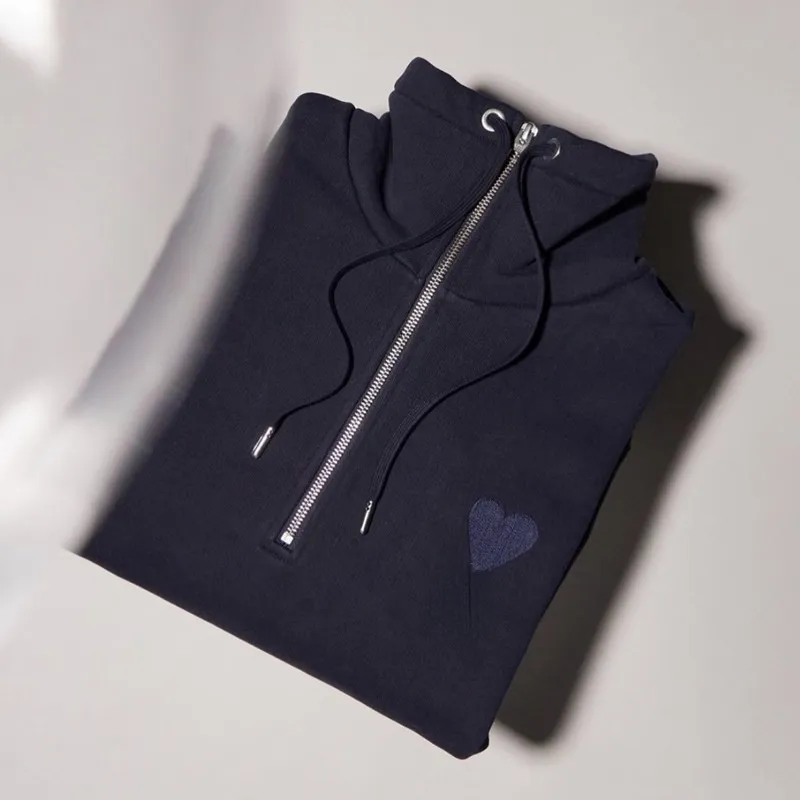 Moda Turtleneck Zipper Bluzy Mężczyźni I Kobiety Klasyczne Heart Haft Solid Color Swlover Terry Bluzy