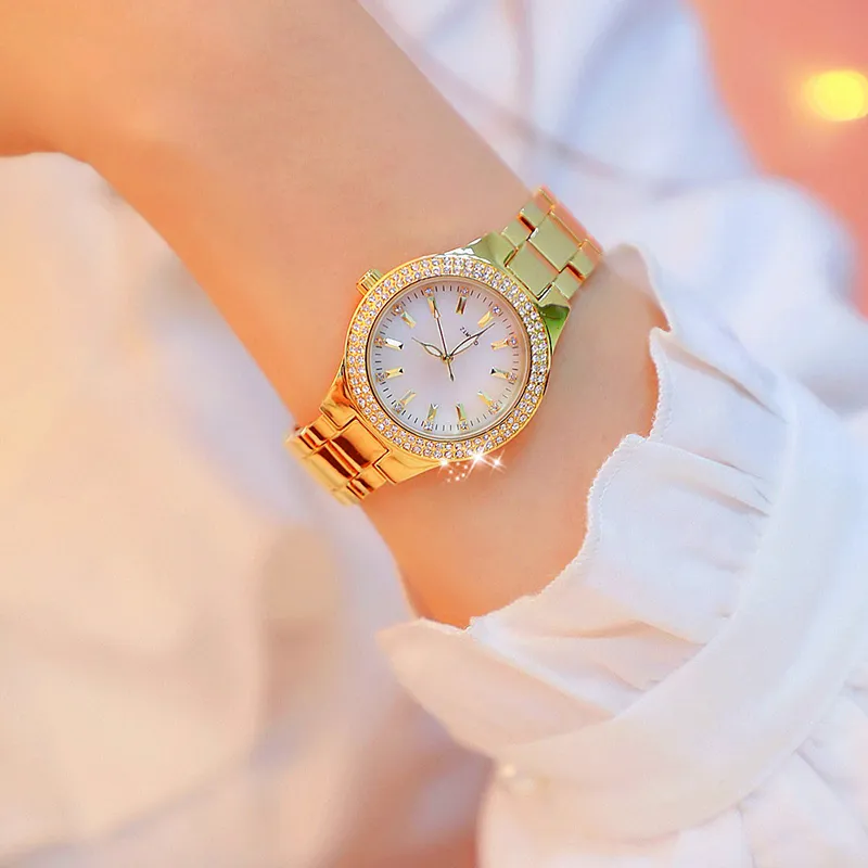 Women\'s Gold Analog Classic Stainless Steel Crystals Quartz Round Wrist Watch Amazon.com: OLEVS Luxury Gold Women main image 2