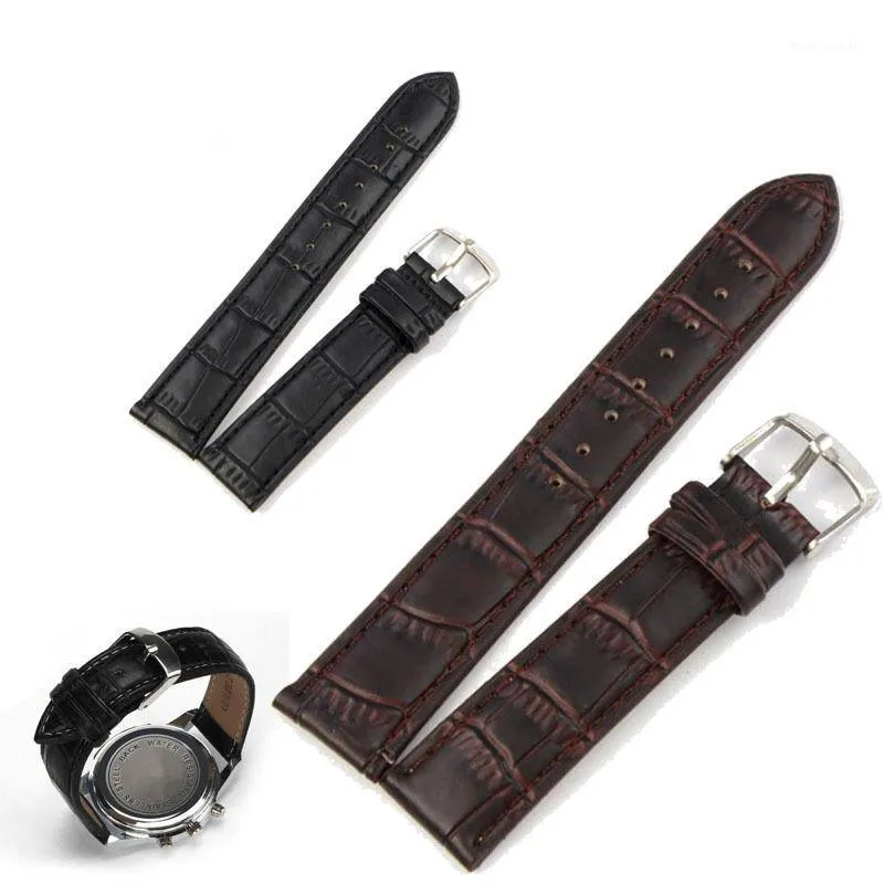 Horlogebanden Zwart Bruin Lederen Horloge Strap Band Echt Zachte Gesp Pols Vervanging Past Mens Relojes Hombre 14/16/18/20 / 22mm1