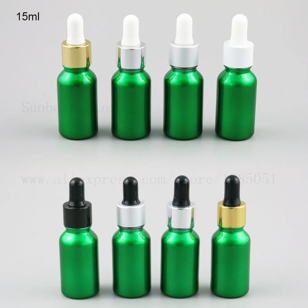 Mini frasco de gotas de vidro verde recarregável frasco de óleo essencial piepette garrafas 15ml 20ml 1 / 2oz 12pcs