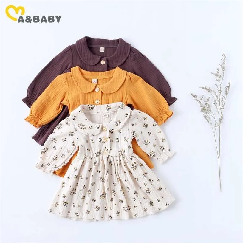 0-4Y Vintage Toddler Baby Kid Girls Dress Flower Long Sleeve Ruffles A line For Autumn Spring Costumes 211231