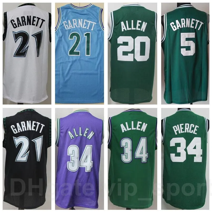 Basketball Jesus Shuttlesworth Paul Pierce Jersey 34 Men Retror Kevin Garnett 21 5 Ray Allen 20 Embroidery and Sewing Green White Black