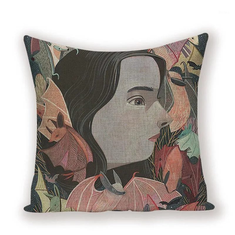 Cushion/Decorative Pillow Nordic Home Decor Throw Covers Vintage Decorative Cushion Cover Portrait Living Room Cushions Cartoon Linen Case