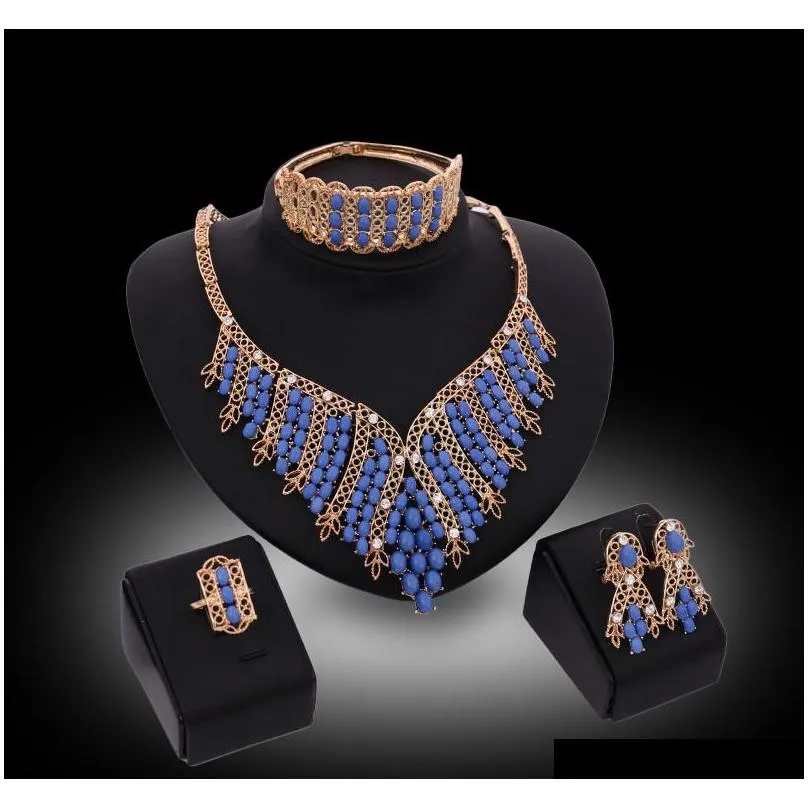 2016 Luxury Royal Style Blue Beads Joyas De Boda 18K Joyería De Fiesta 4 Piezas Juego De 4 Piezas Set Wholesale Drop Shipping WTPD De 1,31 € | DHgate