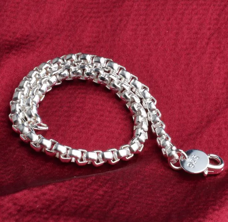 fashion man woman Beaded Strands 4mm plating 925 Silver Round lattice box chain Bracelet Simple accessories friend's birthday present Mark 925