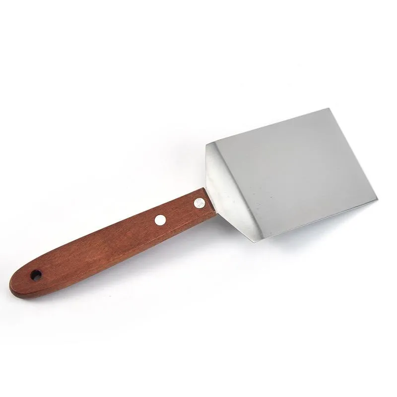 Stainless Steel Steak Spatula Pancake Scraper Turner Grill Beef Fried Pizza Shovel With Wood Handle Kitchen BBQ Tools DH5857