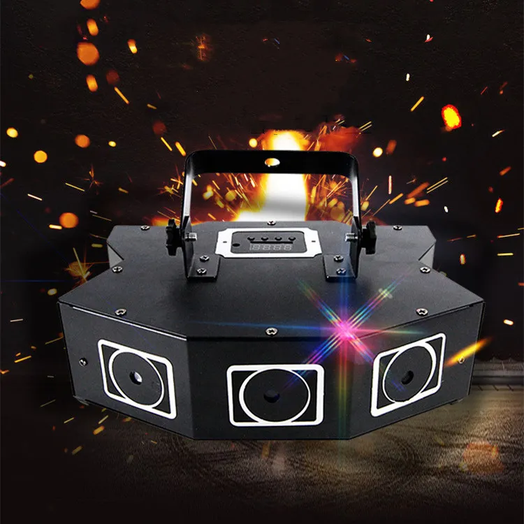 DMX512 LED-steg Laserbelysning Ljud Aktiverad 3 Hål RGB Laser Spotlight Disco Roterande Strobe Light för KTV Bar Party