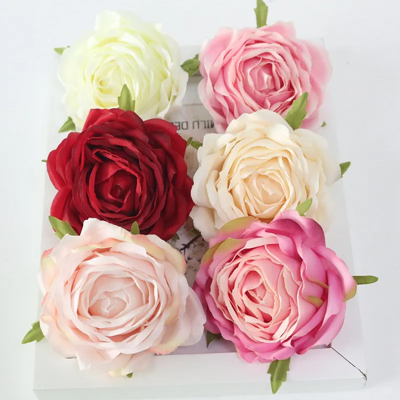 Flone High Quality Artificial Flower Head Retro Rose Head Silk Flower Wedding Christmas Party Decor Flores (10)