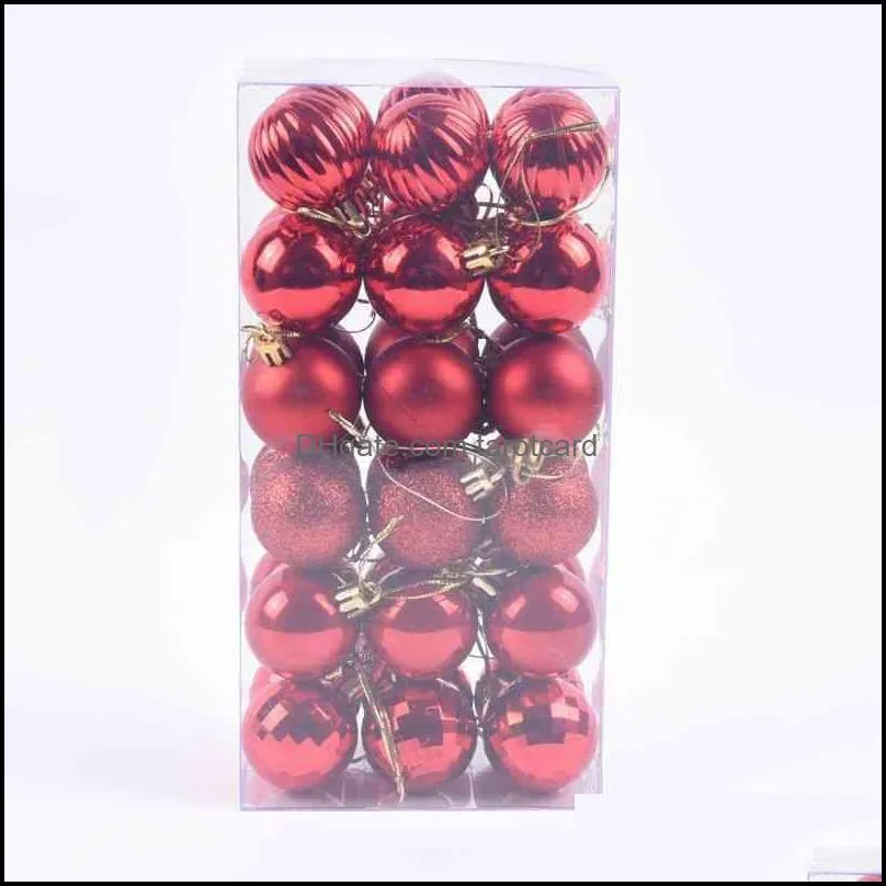 36Pcs/Box Plastic Gold Pink Champagne Red Ball Home Christmas Tree Ornaments Balls Xmas Decorations Hanging Trees Pendants Gift