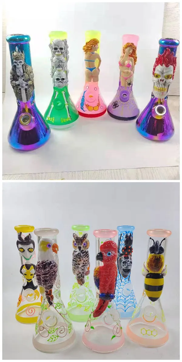 Glass Bong 13 inches Height Hookahs Colorful Thick Pyrex Recycle Beaker Bongs Water Pipe Smoking Tobacco Herb Accessories Dab Rig