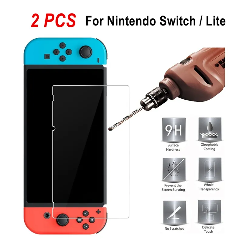 2 Stück pro Packung, 9H, ultradünn, Premium-Displayschutzfolie aus gehärtetem Glas, HD, klar, kratzfest, für Nintendo Switch Lite, mit Einzelhandelstasche