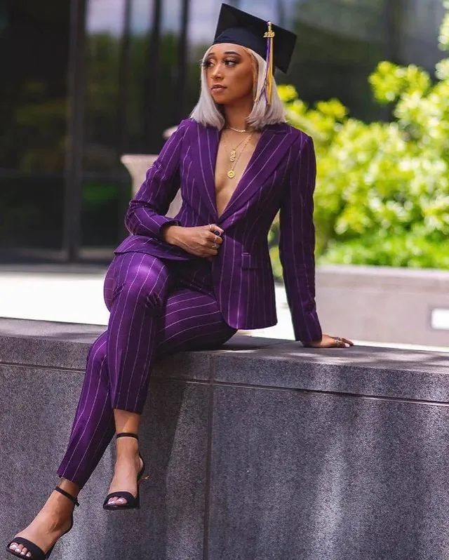 Purple Stripe Purple Pants Women Suit For Wedding, Mother Of The