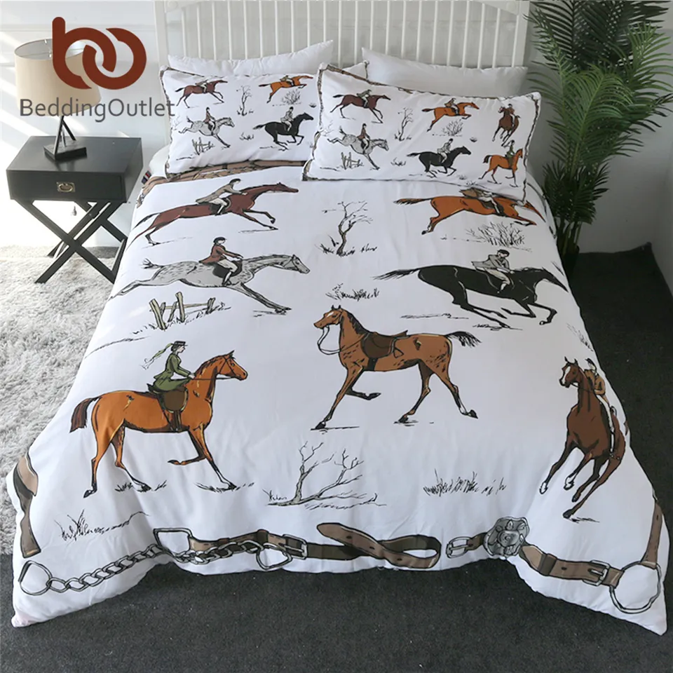 BeddingOutlet Animals Duvet Cover 세트 킹 ​​승마 침대 잉글랜드 잉글랜드 전통 승마 침구 세트 스포츠 침대 옷 201127