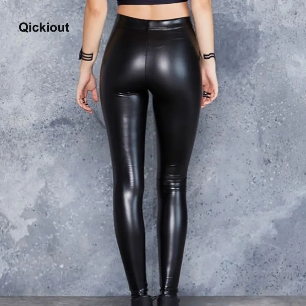 Qickitout Mode Femmes Sexy Leggings Pantalons en cuir Solid Black Hot Pants Costumes sexy pour club chaud portant des choses étranges 201204