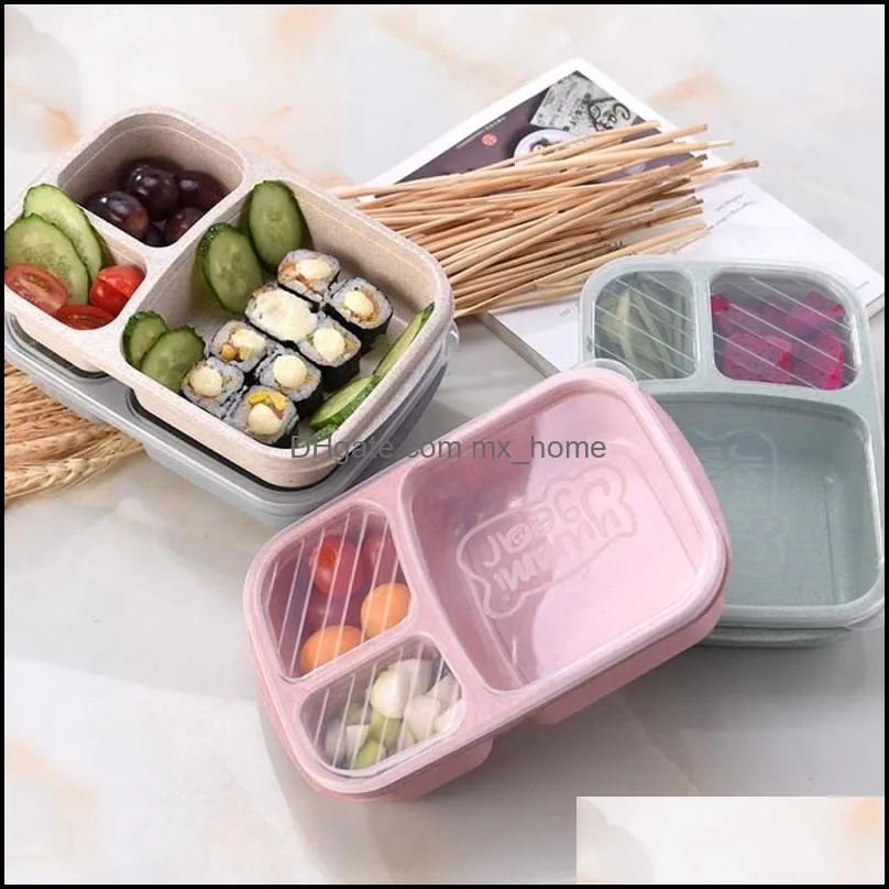 3 Grid Wheat St Lunch Box Microonde Bento Qualità Salute Naturale Studente Conservazione alimentare portatile Stoviglie Consegna a goccia 2021 Altri alimenti per bambini