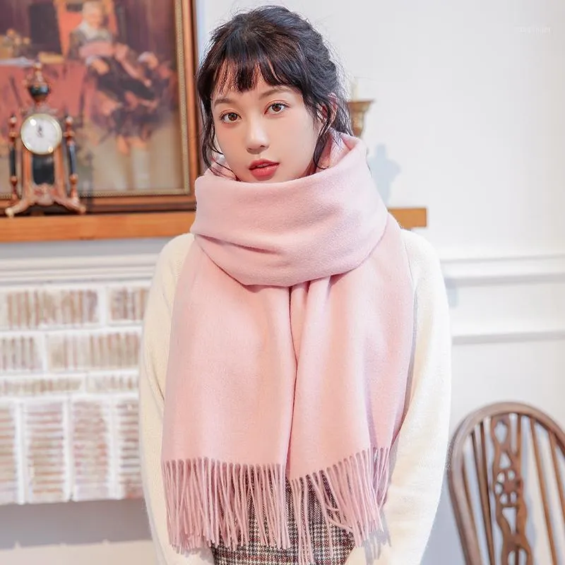 Sciarpe inverno 100% sciarpa di lana per le donne addensare gli scialli caldi e gli avvolgimenti Foulard Femme solido rosa cashmere echarpe1