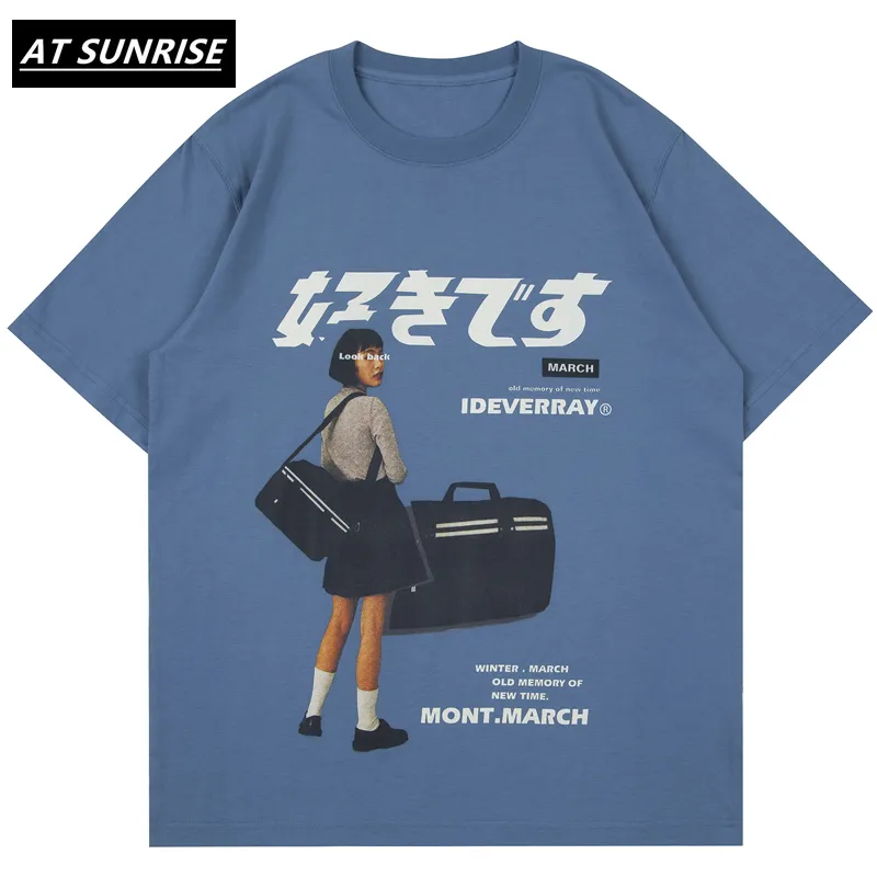 Hip hop sokak kıyafeti harajuku t shirt kız Japon kanji baskı tişört erkekler yaz kısa kollu pamuk gevşek büyük boy tişört 220224