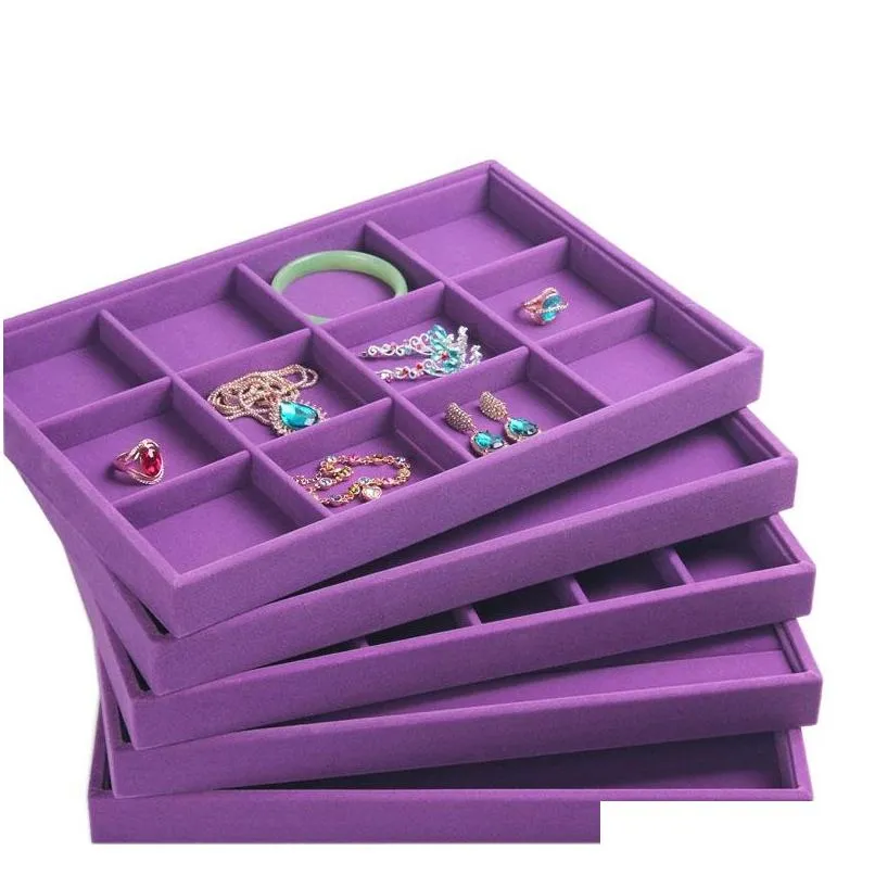 Bandeja de embalagens de jóias Upscale Purple Velvet Jewelry Box Rings Breathring Bracelets Organizer 0fur9