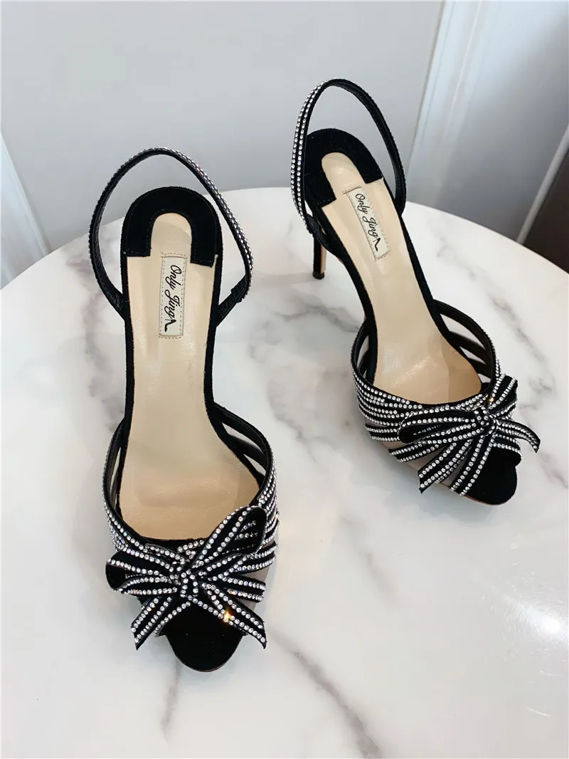 fashion women Designer Brand New Black suede crystal strappy high heels pumps shoes Stiletto 33-43cm 12cm 10cm Casual shoes