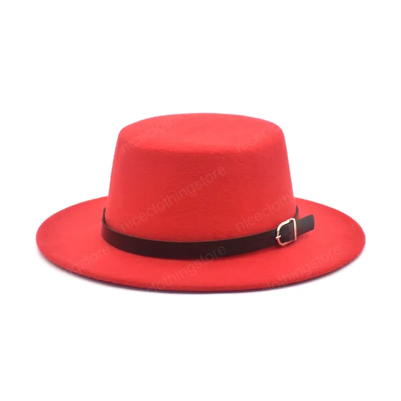 Novo Classic Black Flat Top Chapéu de Bowler Europeu Lã Americana Fedora Chapéu Para Mulheres Ampla Brim Jazz Cap Feminino Gorra