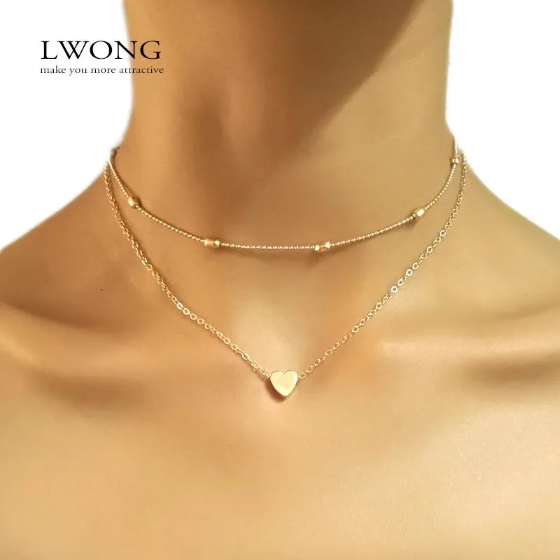 Semplice collana girocollo a catena a strati color oro argento per le donne Girocolli con collane a forma di cuore con perline delicate e delicate1234z