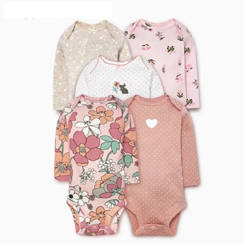 long sleeve baby bodysuit boy girl clothes cotton 2020 cute floral newborn Costume o-neck unisex new born rompers 5pcs/set