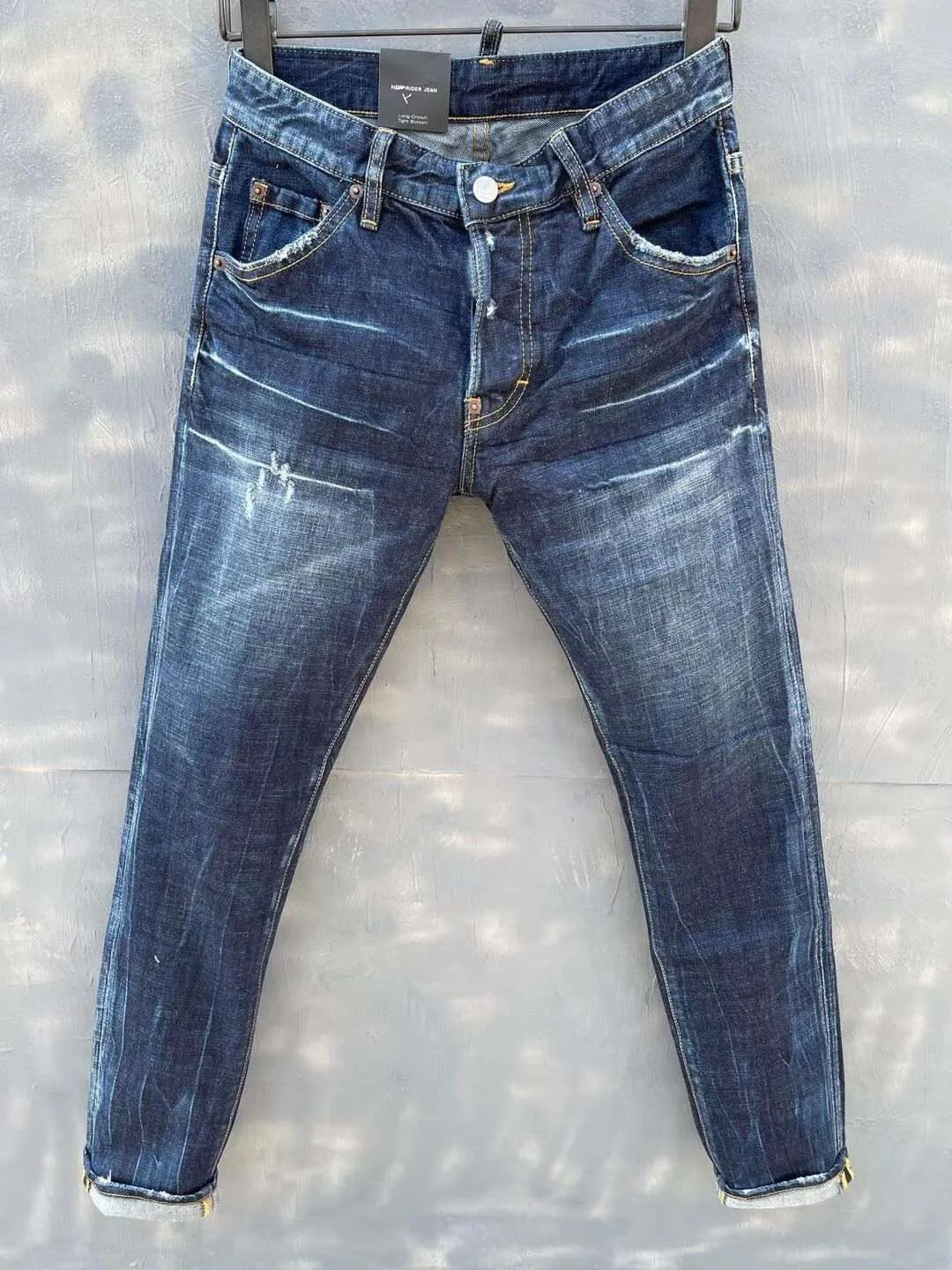 Модные европейские и американские мужские повседневные джинсы в высококлассных промытых ручной одежде мотоцикл Джин DS9605242M