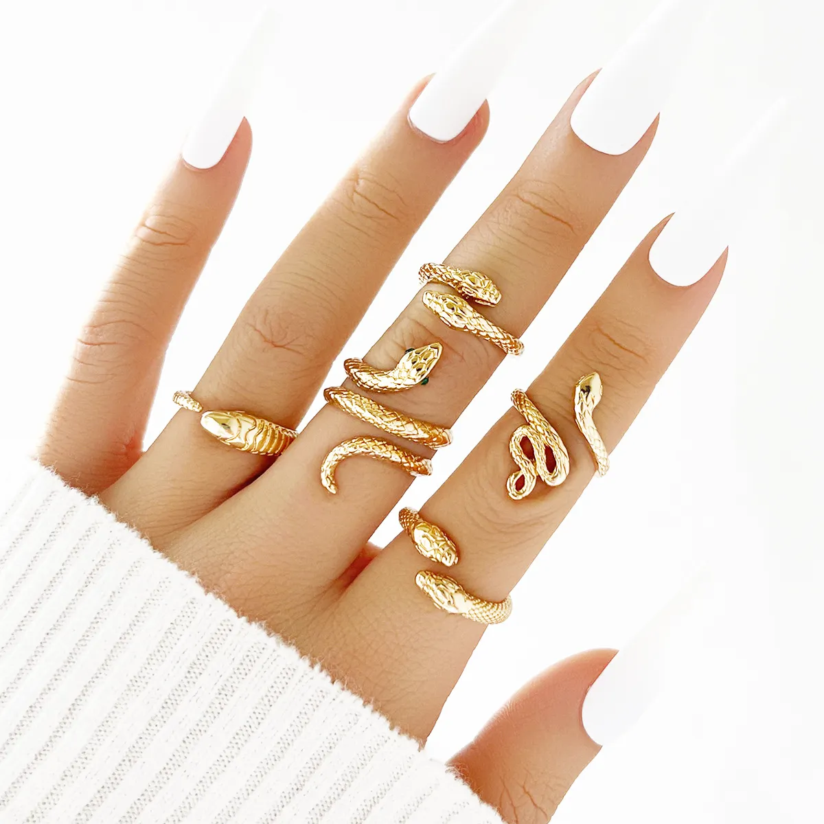 S2704 Fashion Jewelry Knuckle Ring Set Geometric Snakes Stacking Rings Midi Rings Sets 5pcs/set