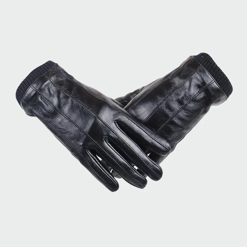 Mens Top Genuine Sheepskin Gloves Winter Outdoor Plus Velvet Warm Men Gloves Touch Screen Elastic Wrist Driving Riding ML0121