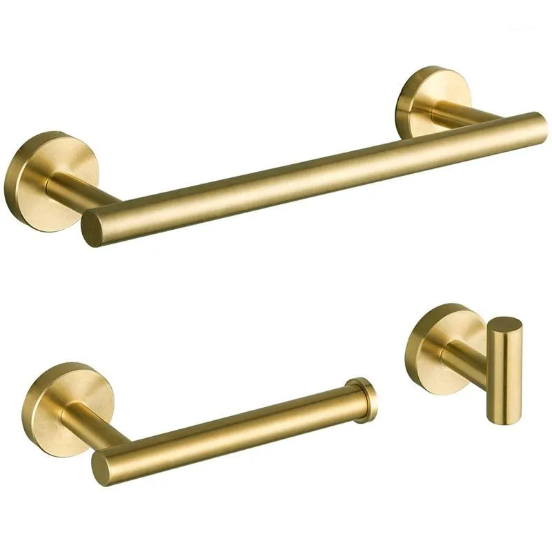 3-pieces badkamer hardware accessoires sets geborsteld goud SUS304 roestvrijstalen wandmontage handdoek bar gewaad houder haak toilet P1