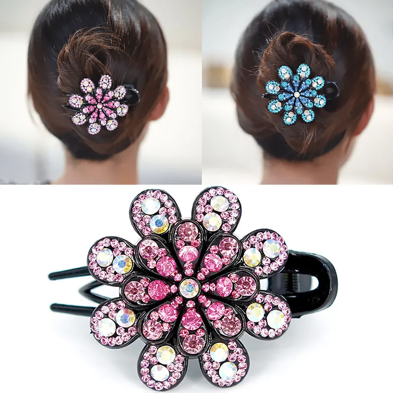 Vintage Elegant Hair-Claws Barrettes Rhinestone Flower Combs Hairpin Ponytail Headwear Hair Clips For Women Hair Style Accessories