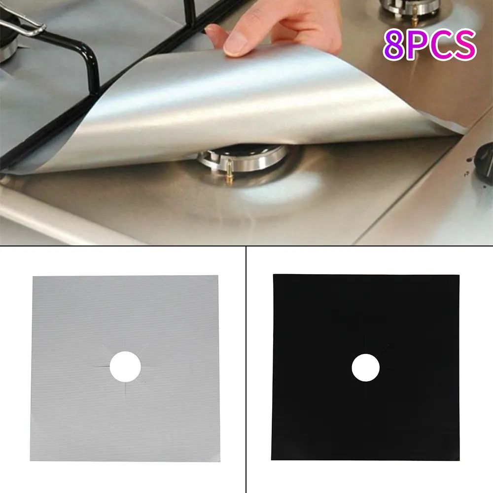 8PCS Stove Protector Cover Gas Stove Cover Liner Protector Mat Stovetop Burner Protector Pad Kitchen Cooking Mats Accessories 201124